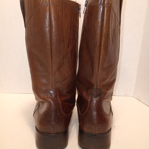 '80s ALDO Men's Sz 44EU/11US Brown Tall Boots Sq Toe Skull/Flames Embossed Zip - Picture 10 of 14